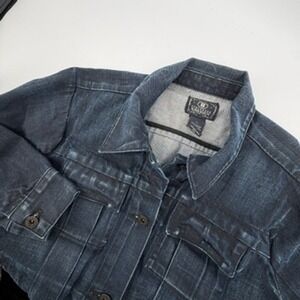 Lucky Brand Womens Dark Wash Denim Trucker Jacket 7W30006 Blue Size L